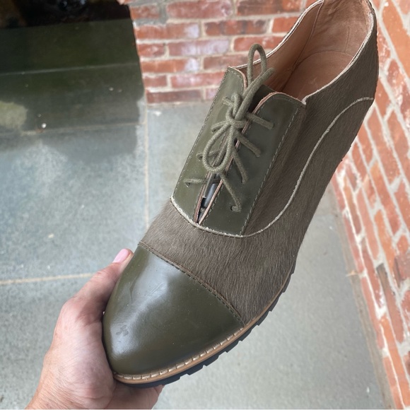 All Black Green Cowhide Leather Lace Up Oxfords Size 41 - Picture 3 of 7